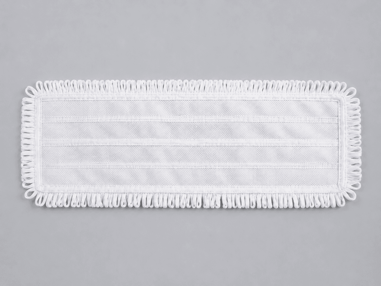 Cleanroom microfiber mop with rear pocket construction, back view